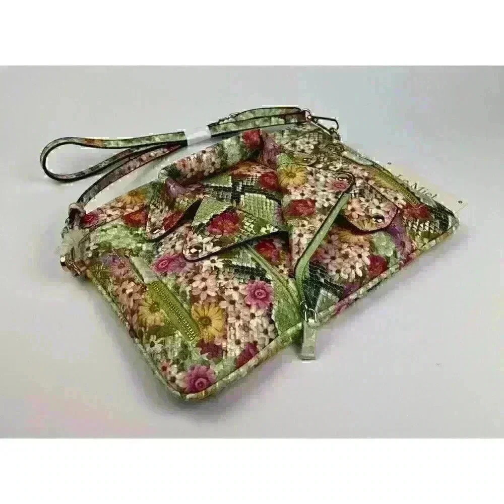 Le Miel Women's Floral Vegan Zip Crossbody Bag - Picture 2 of 4
